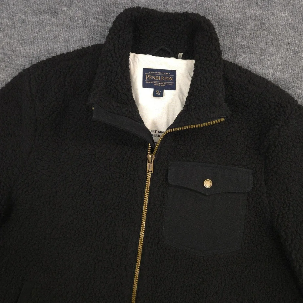 Pendleton River Rock Jacket Mens XL Black Pile‎ Sherpa Fleece Full Zip Outdoor